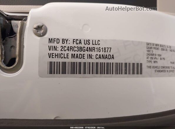 2C4RC3BG4NR161877 2022 CHRYSLER PACIFICA White ძრავის განყოფილების ხედი