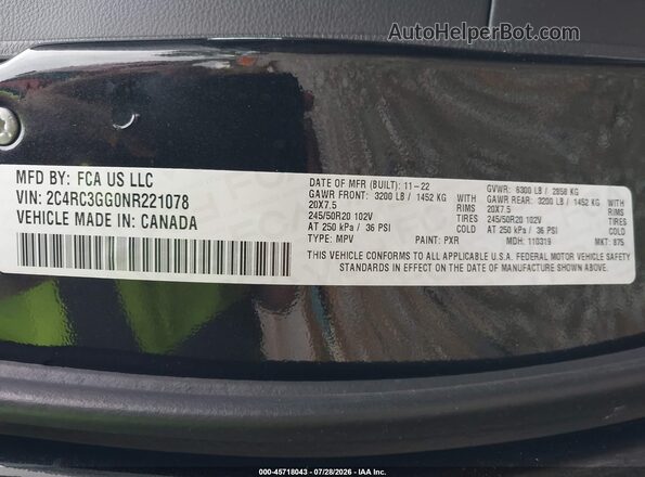 2C4RC3GG0NR221078 2022 CHRYSLER PACIFICA Black Widok komory silnika