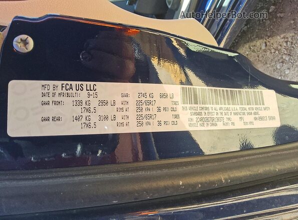 2C4RDGBG7GR130372 2016 DODGE GRAND Синий Вид наклейки с VIN-кодом