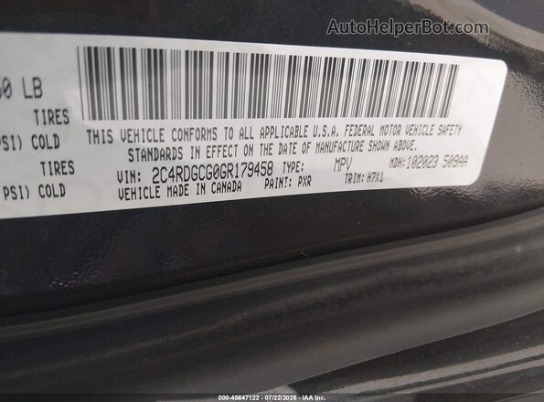 2C4RDGCG0GR179458 2016 DODGE GRAND CARAVAN Черный Вид подкапотного пространства