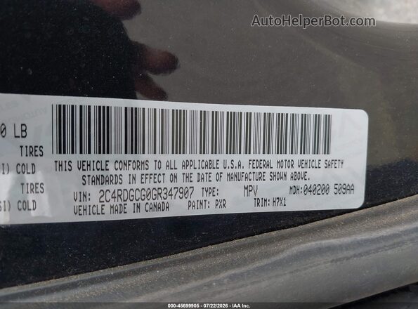 2C4RDGCG0GR347907 2016 DODGE GRAND CARAVAN Black Вид підкапотного простору