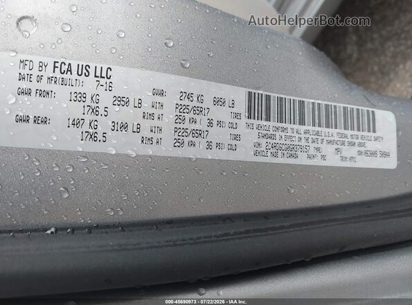 2C4RDGCG0GR379157 2016 DODGE GRAND CARAVAN Silver Vista del compartimento del motor