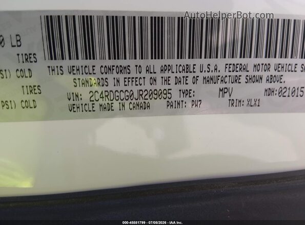 2C4RDGCG0JR209095 2018 DODGE GRAND CARAVAN Белый Вид подкапотного пространства