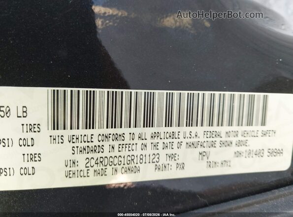 2C4RDGCG1GR181123 2016 DODGE GRAND CARAVAN Black ძრავის განყოფილების ხედი