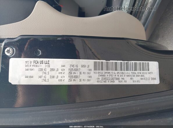 2C4RDGCG1GR273008 2016 DODGE GRAND CARAVAN Black Вид підкапотного простору
