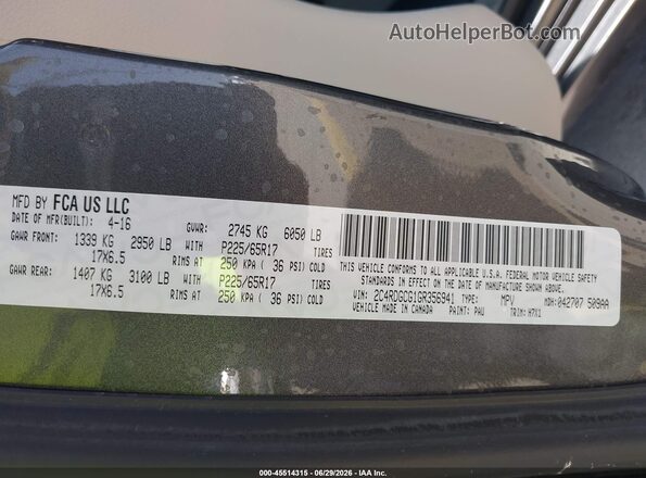 2C4RDGCG1GR356941 2016 DODGE GRAND CARAVAN Gray ძრავის განყოფილების ხედი