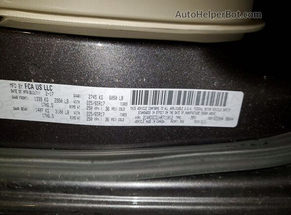 2C4RDGCG1HR711012 2017 DODGE GRAND Gray Вид наклейки з VIN-кодом