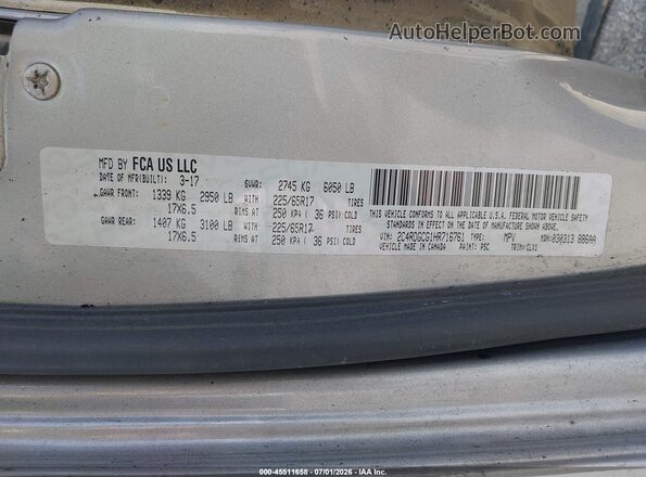 2C4RDGCG1HR716761 2017 DODGE GRAND CARAVAN Silver Vista del compartimento del motor