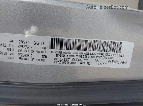 2C4RDGCG1HR842408 2017 DODGE GRAND CARAVAN Silver Շարժիչի բաժամունքի տեսք