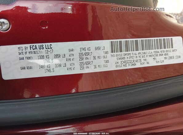 2C4RDGCG2JR140135 2018 DODGE GRAND CARAVAN Maroon Вид підкапотного простору