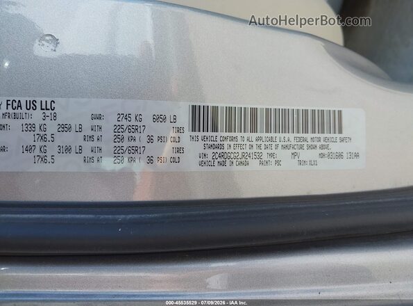 2C4RDGCG2JR241532 2018 DODGE GRAND CARAVAN Серебряный Вид подкапотного пространства