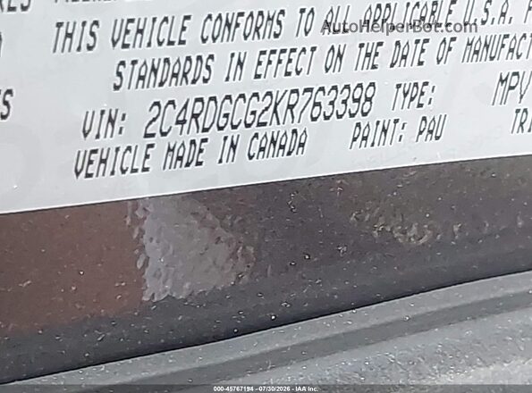 2C4RDGCG2KR763398 2019 DODGE GRAND CARAVAN Gray ძრავის განყოფილების ხედი