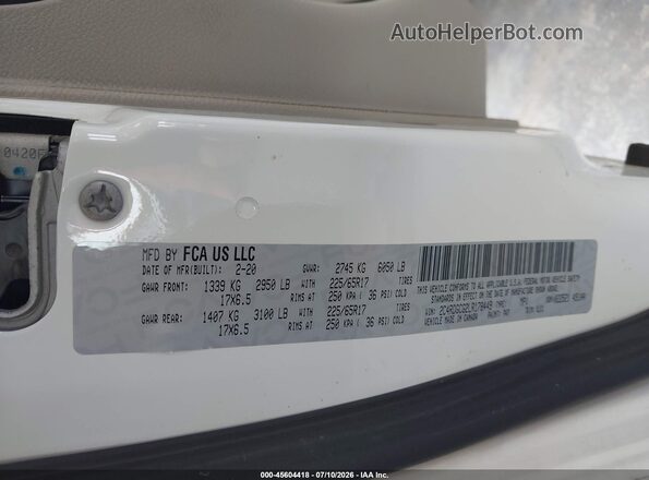 2C4RDGCG2LR178449 2020 DODGE GRAND CARAVAN White Engine compartment view