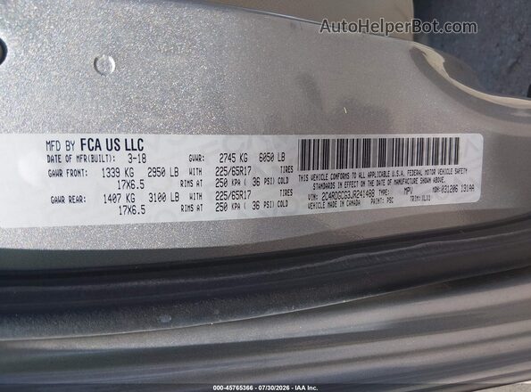 2C4RDGCG3JR241488 2018 DODGE GRAND CARAVAN Silver Շարժիչի բաժամունքի տեսք
