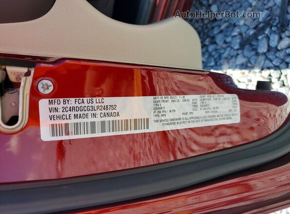 2C4RDGCG3LR248752 2020 DODGE GRAND Burgundy ძრავის განყოფილების ხედი