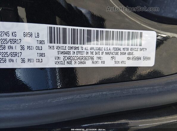2C4RDGCG4GR363706 2016 DODGE GRAND CARAVAN Черный Вид подкапотного пространства