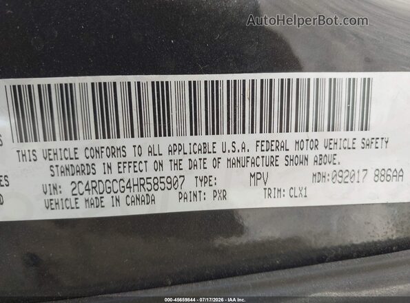 2C4RDGCG4HR585907 2017 DODGE GRAND CARAVAN Black Engine compartment view