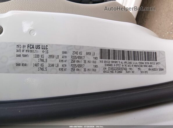 2C4RDGCG5GR357462 2016 DODGE GRAND CARAVAN White Engine compartment view