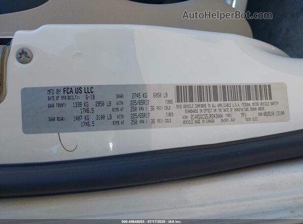 2C4RDGCG5JR343004 2018 DODGE GRAND CARAVAN White Engine compartment view