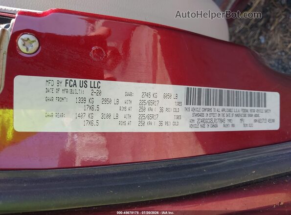 2C4RDGCG5LR177845 2020 DODGE GRAND CARAVAN Maroon ძრავის განყოფილების ხედი