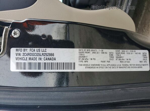 2C4RDGCG5LR252866 2020 DODGE GRAND Черный Вид наклейки с VIN-кодом