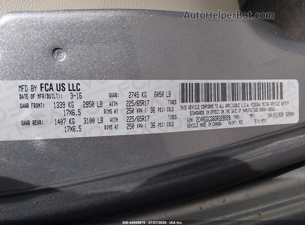 2C4RDGCG6GR329928 2016 DODGE GRAND CARAVAN Silver Շարժիչի բաժամունքի տեսք