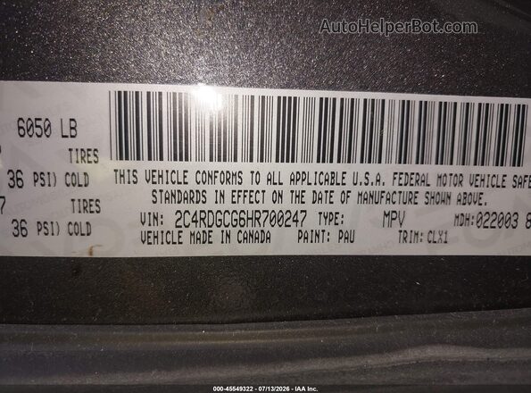 2C4RDGCG6HR700247 2017 DODGE GRAND CARAVAN Черный Вид подкапотного пространства