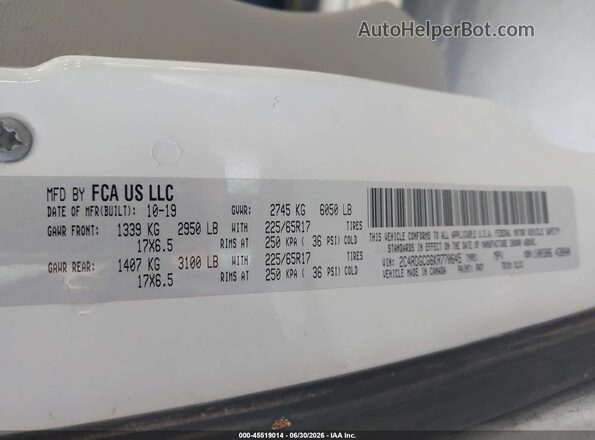 2C4RDGCG6KR770645 2019 DODGE GRAND CARAVAN White Engine compartment view