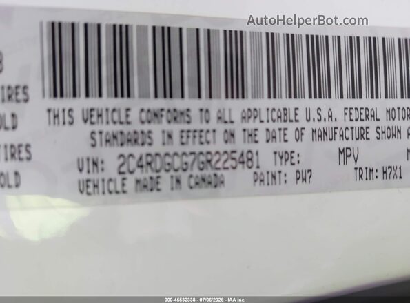 2C4RDGCG7GR225481 2016 DODGE GRAND CARAVAN White Widok komory silnika