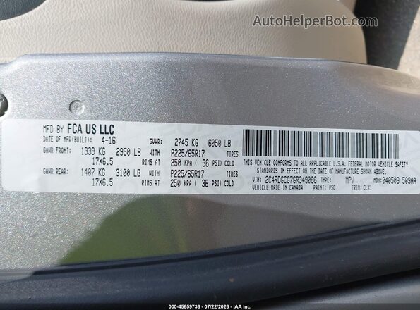 2C4RDGCG7GR349086 2016 DODGE GRAND CARAVAN Silver Widok komory silnika