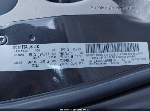 2C4RDGCG7GR374828 2016 DODGE GRAND CARAVAN Gray Vista del compartimento del motor