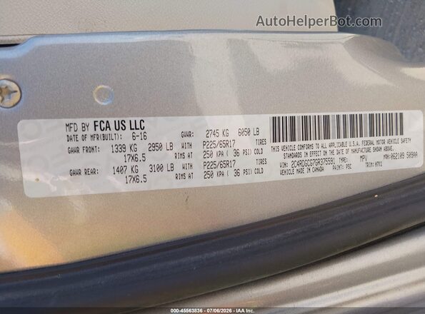 2C4RDGCG7GR375591 2016 DODGE GRAND CARAVAN Silver Вид підкапотного простору