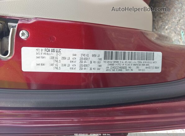 2C4RDGCG7HR696256 2017 DODGE GRAND CARAVAN Burgundy Engine compartment view