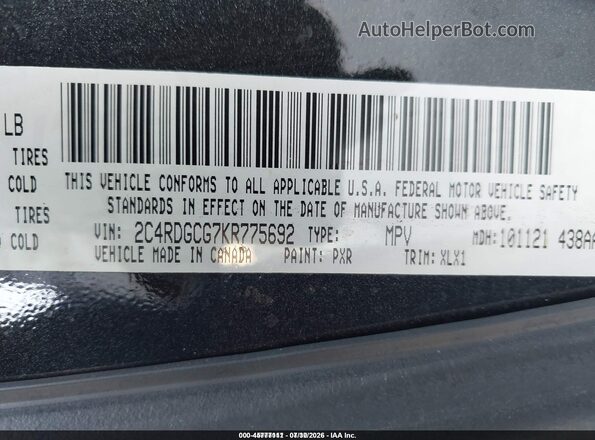 2C4RDGCG7KR775692 2019 DODGE GRAND CARAVAN Черный Вид подкапотного пространства
