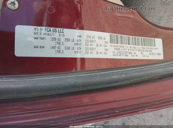 2C4RDGCG7KR776695 2019 DODGE GRAND CARAVAN Burgundy Вид підкапотного простору