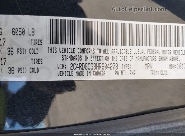 2C4RDGCG8HR604278 2017 DODGE GRAND CARAVAN Black Շարժիչի բաժամունքի տեսք