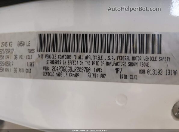 2C4RDGCG9JR209760 2018 DODGE GRAND CARAVAN White Vista del compartimento del motor