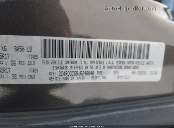 2C4RDGCG9JR248848 2018 DODGE GRAND CARAVAN Gray Engine compartment view