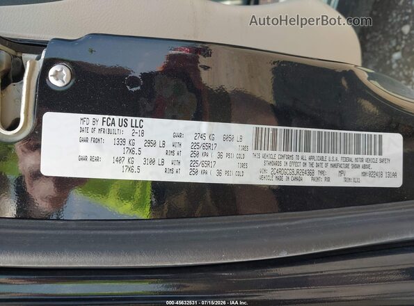 2C4RDGCG9JR264368 2018 DODGE GRAND CARAVAN Black Շարժիչի բաժամունքի տեսք