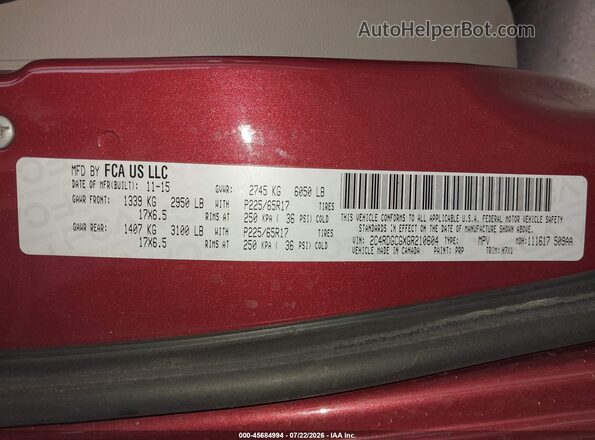2C4RDGCGXGR210604 2016 DODGE GRAND CARAVAN Gray ძრავის განყოფილების ხედი