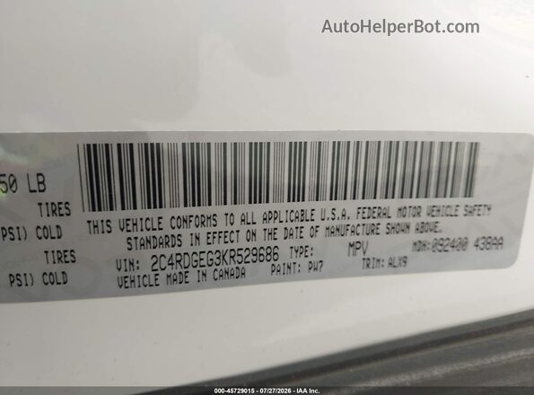 2C4RDGEG3KR529686 2019 DODGE GRAND CARAVAN White Շարժիչի բաժամունքի տեսք