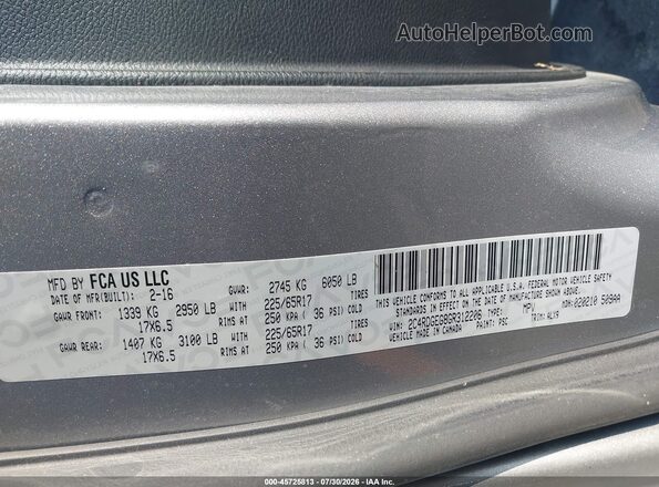 2C4RDGEG8GR312206 2016 DODGE GRAND CARAVAN Silver Vista del compartimento del motor