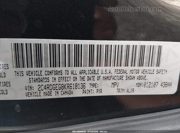2C4RDGEG8KR618136 2019 DODGE GRAND CARAVAN Черный Вид подкапотного пространства
