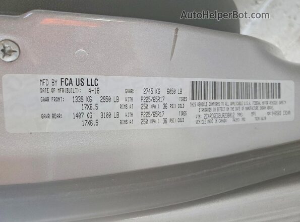2C4RDGEG9JR238012 2018 DODGE GRAND Silver VIN კოდის სტიკერის ხედი