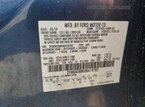2FMGK5B80JBA19782 2018 FORD FLEX Blue Widok komory silnika
