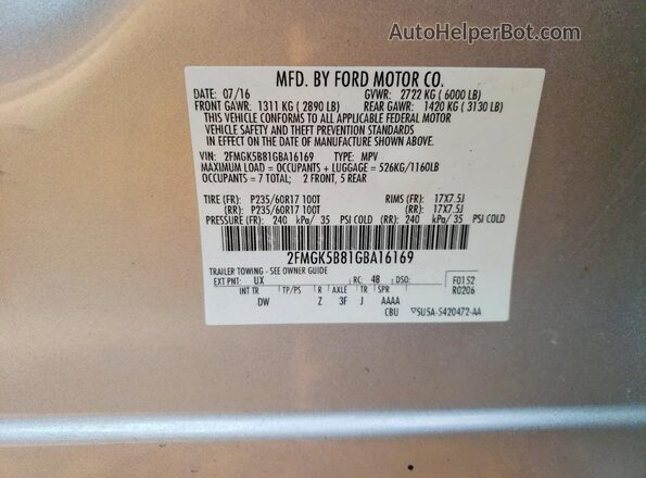 2FMGK5B81GBA16169 2016 FORD FLEX Gray VIN sticker view