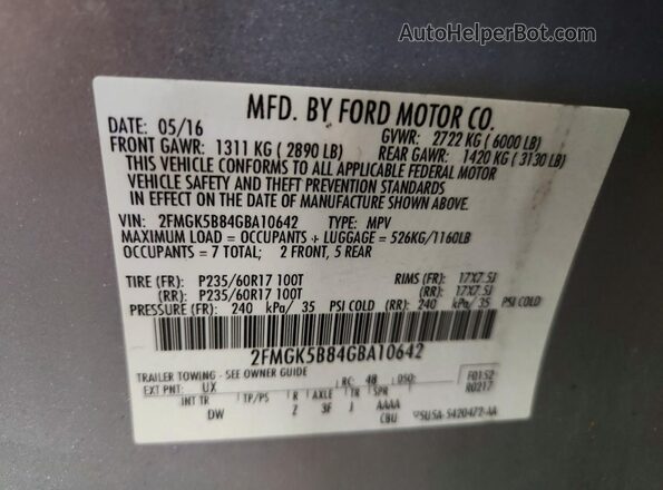 2FMGK5B84GBA10642 2016 FORD FLEX Серебряный Панорамный вид салона 360°