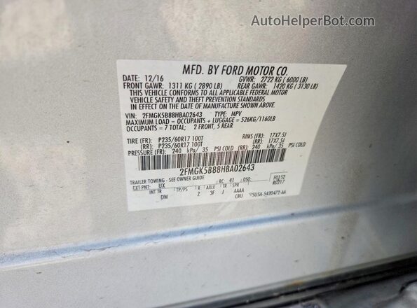 2FMGK5B88HBA02643 2017 FORD FLEX Silver Շարժիչի բաժամունքի տեսք