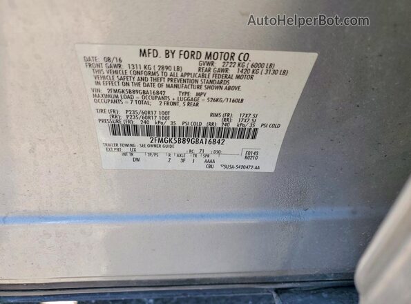 2FMGK5B89GBA16842 2016 FORD FLEX Silver Սալոնի 360 աստիճան տեսք