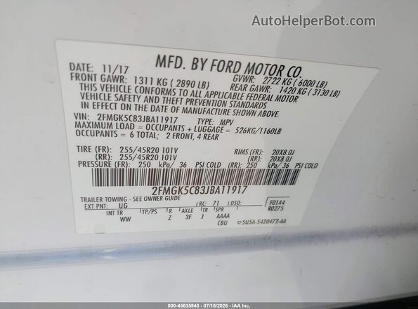 2FMGK5C83JBA11917 2018 FORD FLEX White Widok komory silnika